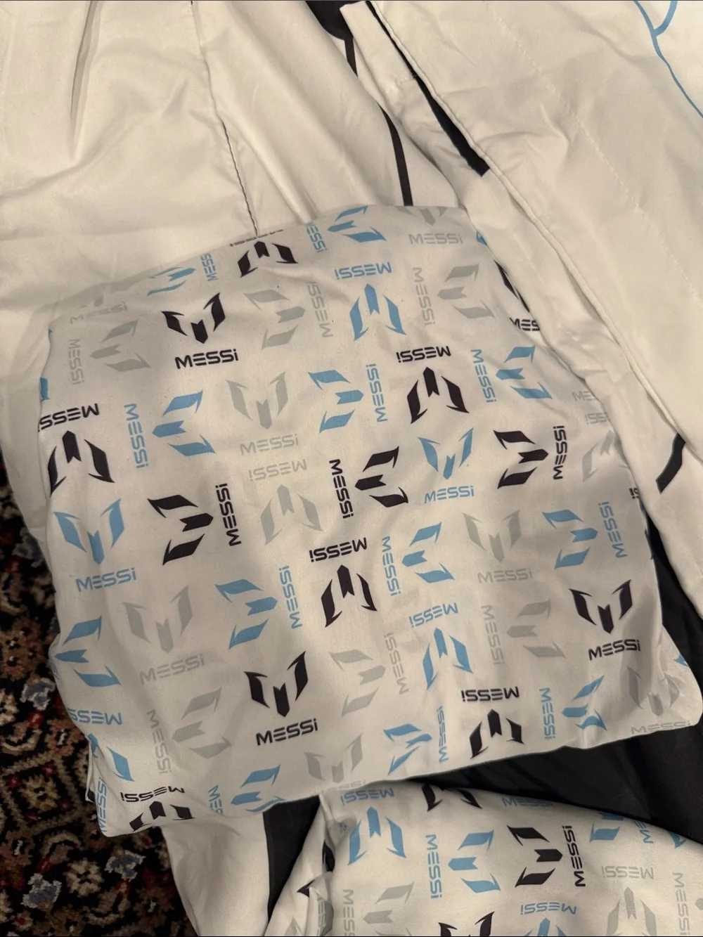 Messi Soccer Hexagon Comforter twin Set - White & Black with Light Blue Accents